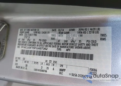 2015 Ford Escape S from USA, damaged, VIN 1FMCU0F75FUA57362